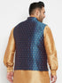 Vastramay Men's Plus Size Blue Zari Weaved Nehru Jacket